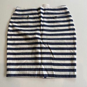 Ann Taylor Navy Blue & White Striped Pencil Skirt